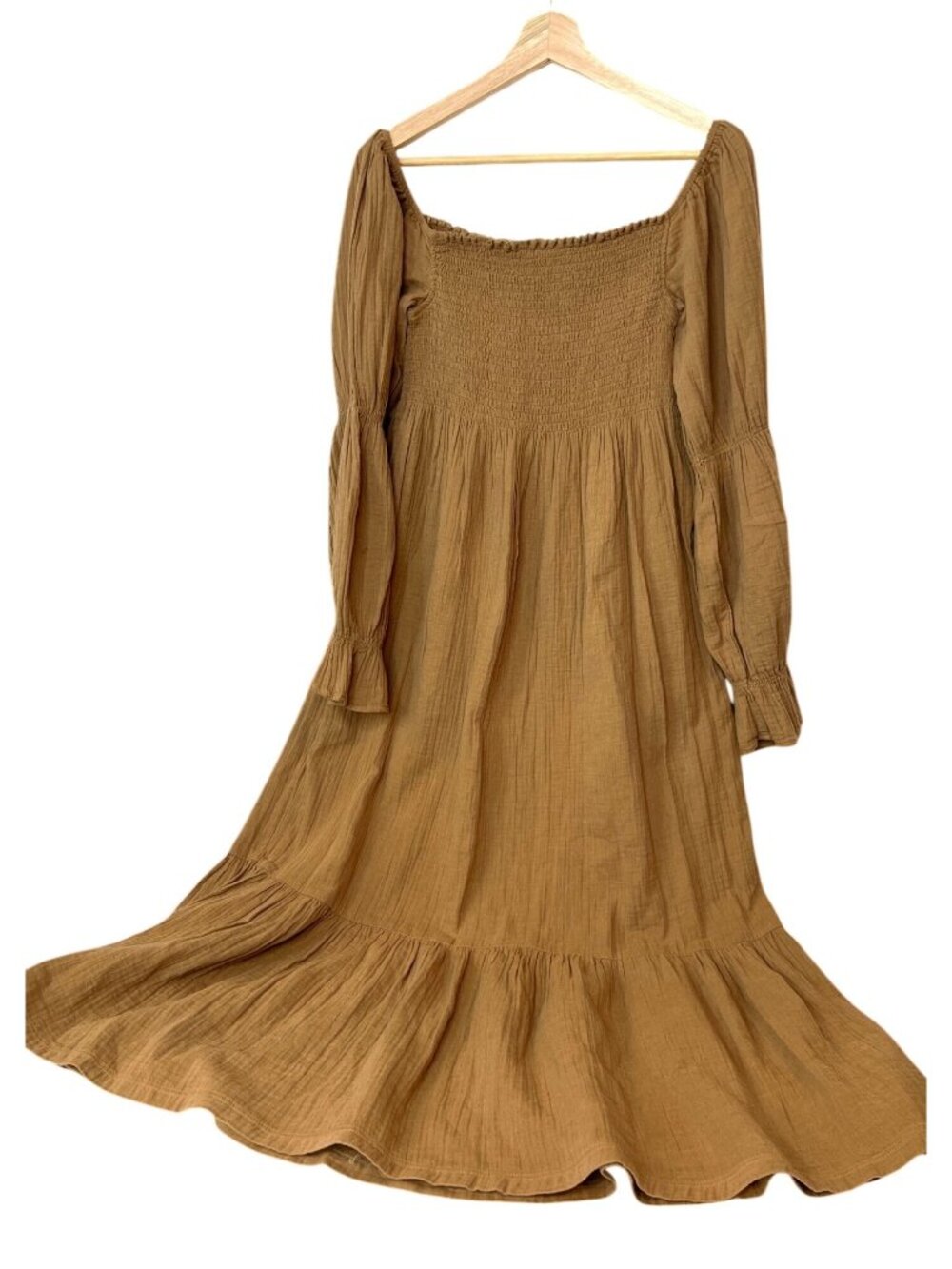 Quince Cotton Gauzy Smocked Ruffle Hem Midi Dress Maternity Toasted Coconut MED